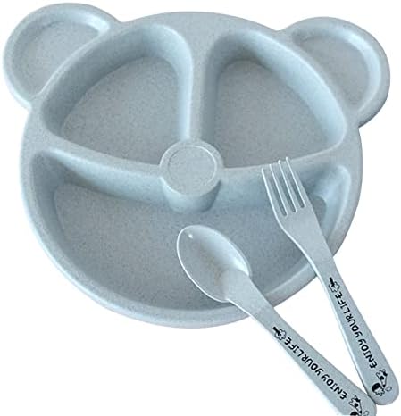 Toopone Cina Placă 3 bucăți / Set Bowl + Spoon + Furculie pentru masă pentru masă Ursul pentru copii pentru a mânca tacâmuri
