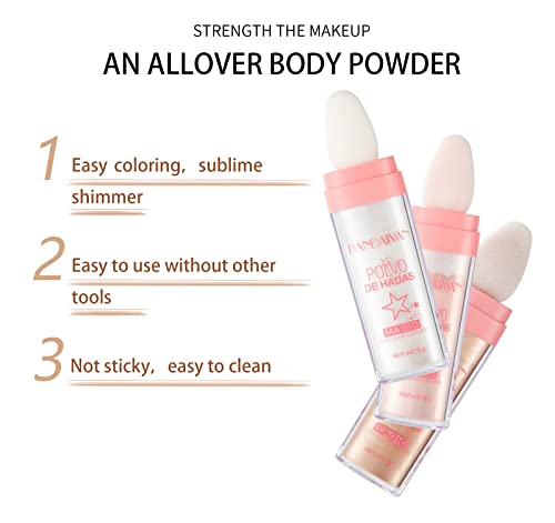 3 culori Polvo de Hadas Shimmer Body Powder Stick, sclipici natural pentru corp luminează fața Blusher Fairy Highlight Patting