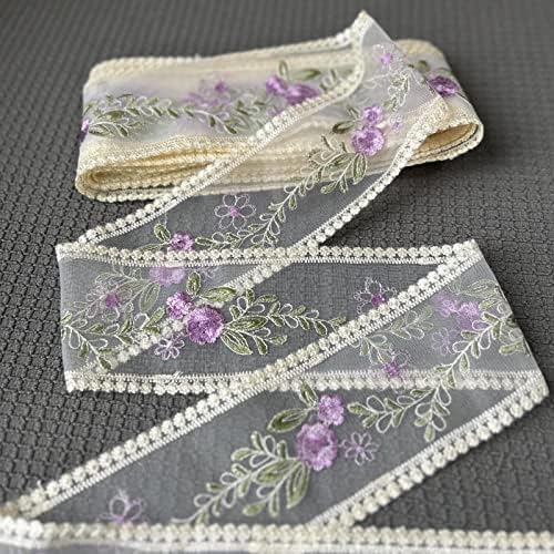 Suiglory Vintage Dantelă Vintage, panglici de dantelă de broderie violet pentru meșteșuguri, dantelă pentru cusut nuntă/decor