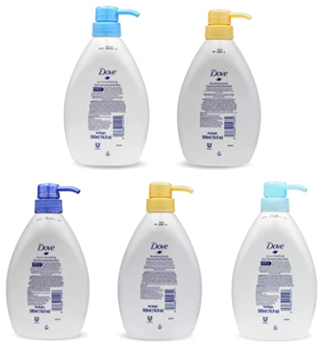 Dove Body Wash varietate de 5 parfumuri cu pompă, pe bază de plante, hrănitoare, exfoliante, Demachiante, 500 ML