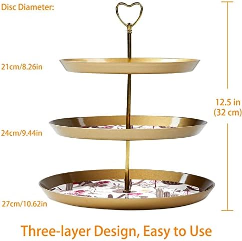 Stand pentru tort cu tavă de servire aurii, 3 cu două niveluri de patiserie rotundă suport, suport pentru cupcake Desert Tree