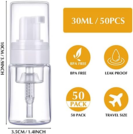 50 pachet spumă pompa sticla 1oz / 30ml reîncărcabile Dispenser călătorie Dimensiune plastic Mini spuma pompa sticla Lash sampon