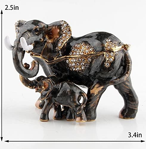 Sevenbees Elephants Lucky Figurină Cutie Trinket Cutie cu bijuterii cu balamale Figurină Elefant și Copii Figurină cu Trunk