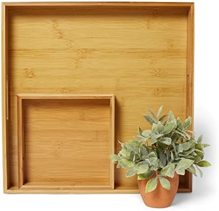 Chicbravo - Set de tavă de servire din lemn | Premium Bamboo Multi Scop - Include: 2 Coastele de finisare netedă, 2 tăvi din