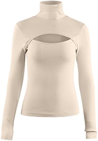 Ylioge Womens Tops Culoare Solid Tricouri cu mânecă lungă Turtleneck Tricou Tricou Tricotat subțire