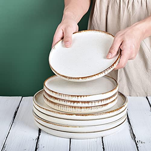 Bosmarlin ceramică de 10,5 inci set de plăci de cină de 4, farfurie din gresie pentru salată, paste, desert, cuptor cu microunde