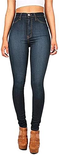 Andongnywell femei Mare Waisted Skinny Stretch Jeans mare creștere Slim FIIT Elastic Denim pantaloni cu buzunare