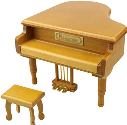 Cutie de muzică în formă de pian galben wpyyi, cadou creativ de ziua de naștere cu scaun mic, cutia de muzică iubită
