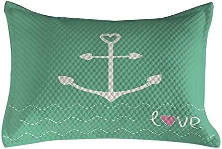 Pillow Pillow Ambensonne Anchor, forme de inimă de ancorare și linii ondulate pe marinar de jos Love Loialty Romance, Standard