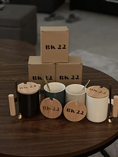 Set de cana de cafea modernă cu top din lemn și lingură placată cu aur