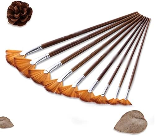 Lukeo 9 bucăți perii de ventilatoare set din nylon din lemn din lemn lung de mâner lung perie de vopsea pentru acrilic cu acuarelă