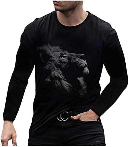 XXBR TOPS pentru bărbați, Halloween Fall 3d Skull Tiger Lion imprimat Crewneck Tricouri de bază tricouri casual Casual tricouri