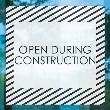 Cgsignlab | „Deschideți în timpul construcției -Stripes White” Clarea ferestrei | 8 x8