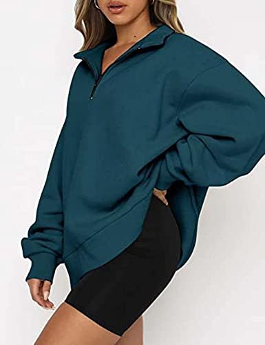 Femei jumătate de fermoar supradimensionat pulovere cu mânecă lungă cu mânecă cu glugă cu zip pulover adolescent fete adolescente