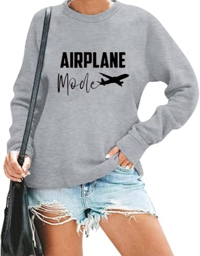 Niupihala Women Airplane Mode HankeerShirt Sweatter Litera amuzantă Tipuri de călătorie Casual cu mânecă lungă cu mânecă de