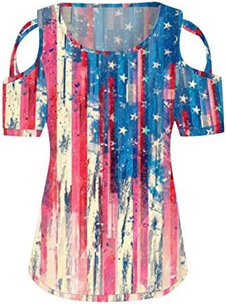 4 iulie T-shirt pentru femei cu maneci scurte V-Neck tunica Topuri American Flag Stars dungi patriotice Tricou tunica Topuri