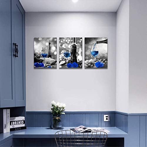 Vin Decor Bucătărie Canvas Artă Vin albastru Vin de trandafir pentru pereți de casă alb -negru cu vin albastru pictură imprimată