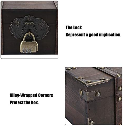 Cutie de bijuterii Zjchao, cutie de depozitare din lemn vintage Chestie de bijuterii decorative cu blocaj decorare pentru casă