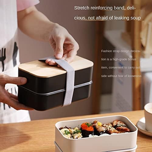 Shevan Bento Box Stil japonez 2 Tiers Cutie de prânz, compartimente Fete și femei pentru bărbați Adulți Masă Prep Prep Black