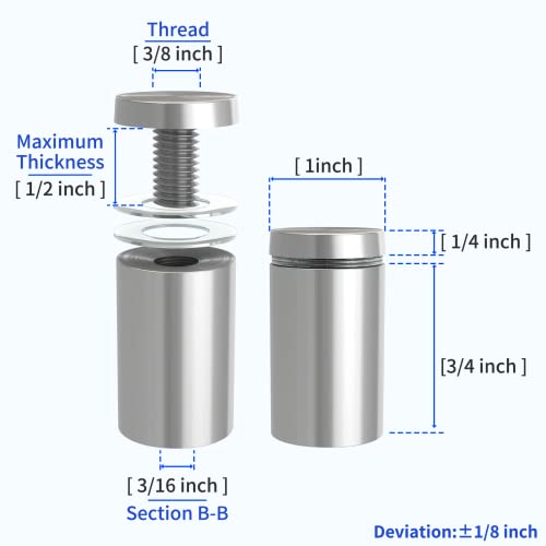 LuckIn 20-Pack Standoff șuruburi, din oțel inoxidabil Standoff montare Hardware pentru semne acrilice, argint