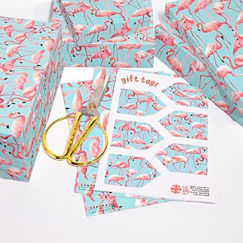 Hârtie de ambalat Central 23 Flamingo - 6 foi de folie și etichete pentru cadouri pentru animale-roz și albastru - hârtie de