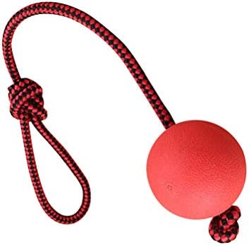 Popetpop Ball and Rope Dog Toy-Dog Ball pe cauciuc cu șnur din cauciuc solid cu bilă elastică, rezistent la mușcături pentru