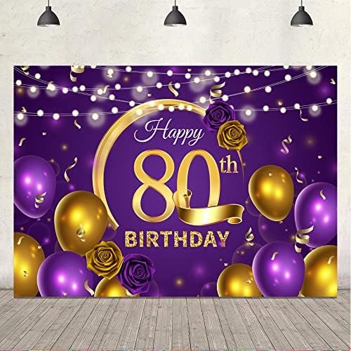 Ticuenicoa Happy 80th Birthday background Gold 80 Birthday Purple Background 7x5ft Glitter 80th Birthday Backdrops pentru fotografie