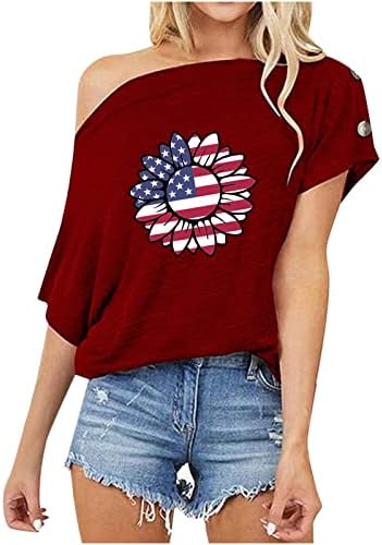 America patriotică tee Shirt pentru femei American Flag Off Umăr T Shirt a patra din iulie Statele Unite ale Americii stele