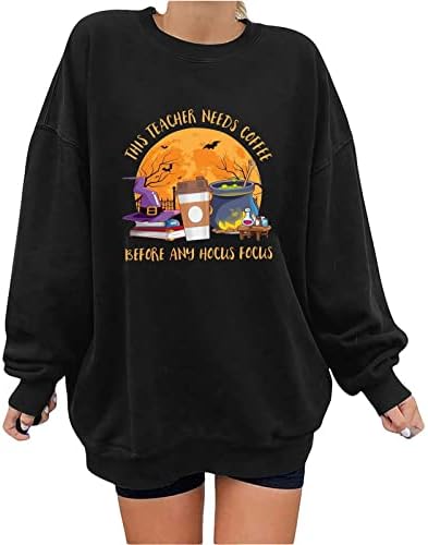 Cămăși de Halloween pentru femei Hanorac cu mânecă lungă cămașă de echipaj casual liber potrivită comfy pulover bluză grafică