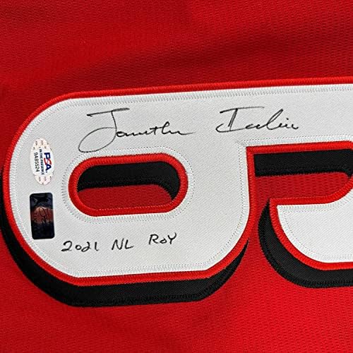 Încadrat autografat/semnat Jonathan India 33x42 2021 NL Roy Cincinnati Red Baseball Jersey JSA Coa