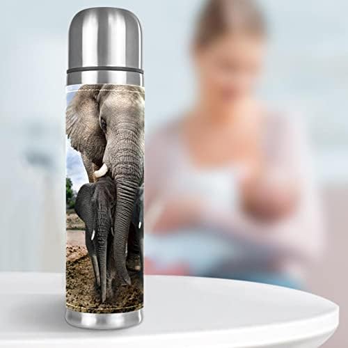 Elefanți africani Famliy Mom Copiii în vid Vid Izolat Sticlă de apă Izolată Oțel inoxidabil Termos Flak Cupa Cupa de cafea