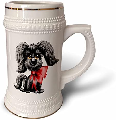 3Drose drăguț câine negru drăguț cu o ilustrare cu panglică roșie - 22oz Stein Mug