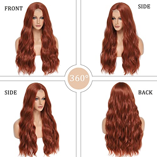 Jsdshine lung Auburn Wavy peruci pentru femei partea de mijloc cupru roșu peruca 26 inch naturale cret sintetice peruca rezistente