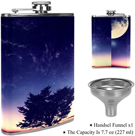 Hip Flask pentru lichior din oțel inoxidabil Leakproof cu pâlnie 7.7 oz capac din piele mare cadou idee Flask-Moon
