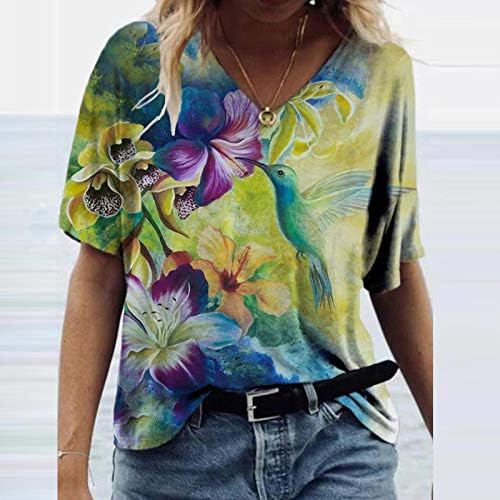 Topuri pentru femei Summer V Bluză de gât Tees Butterfly Modelated Casual Tops cu mânecă scurtă Topuri drăguțe Tricouri libere