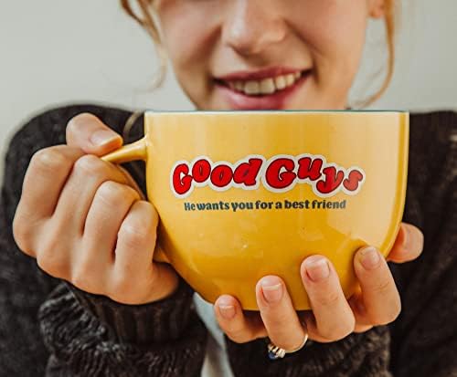 Jocul copilului Chucky Good Guys Cană de supă ceramică de 24 de uncii w/ lingură | Bol pentru înghețată, cereale, ovăz | Cea