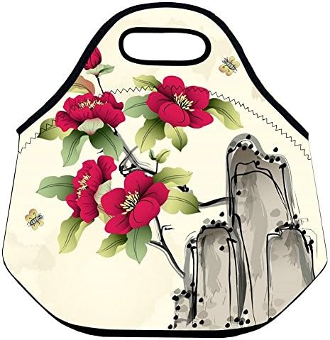 Frumos flori roșii cu munți masa de prânz sac de prânz cutie Geantă de mână alimente sac