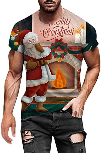 Xiloccer bărbați toamna iarna casual cu mânecă scurtă de Crăciun 3d tricouri imprimate moda bluză top bluză cu margele turtleneck
