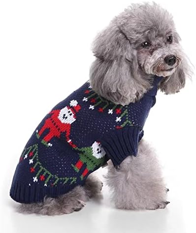 Pulover pentru bărbați de zăpadă de Crăciun pentru câini mici pisici bumbac, cămașă de cățeluș țesută manual țesută cu