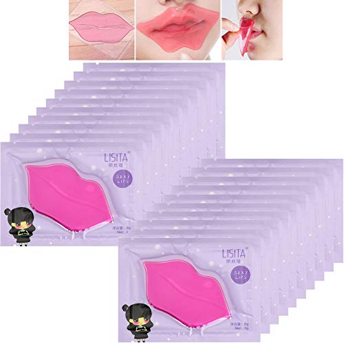 DELISOUL 20 de bucăți Crystal Lip Masks Pink Collagen Lip Pads Sheet pentru hidratare, îndepărtarea pielii moarte, antirid,