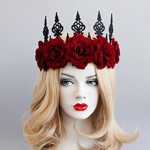 Halloween Lolita Stil Vintage bandă de susținere dantelă neagră baroc Vintage Regina Floral floare coroană bandă de păr tifon