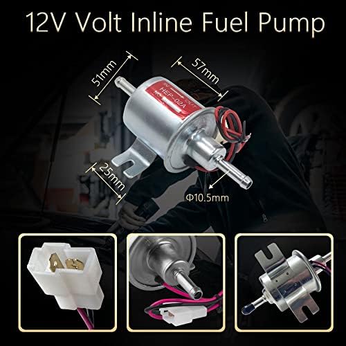 Effoexpart Universal electric pompa de combustibil 12V Transfer de joasă presiune 5-9 PSI gaz Diesel inline compatibil cu carburator
