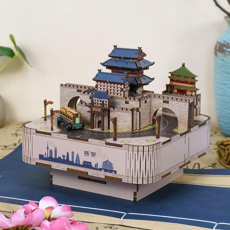 Tonecheer Chinese Chinese Xian City Music Music Box cu mașina în mișcare în melodia Castle în Sky DIY DIY Musical Movement