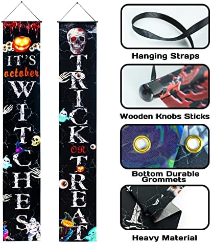 Banner ușă din față Halloween, truc sau tratare și vrăjitoare Bannere Sign Sign Decorațiuni de pridvor pentru curte, Halloween