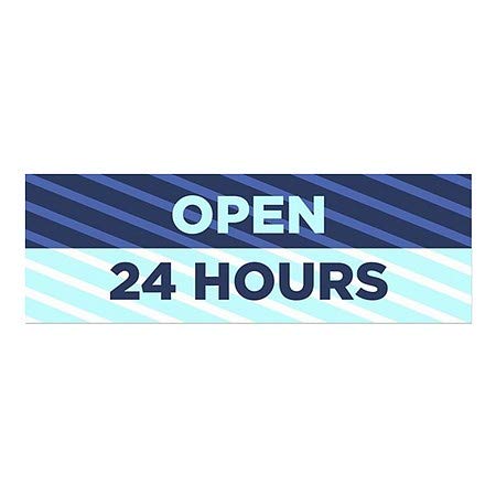 Cgsignlab | „Deschideți 24 de ore -Stripes Blue” fereastră | 36 x12