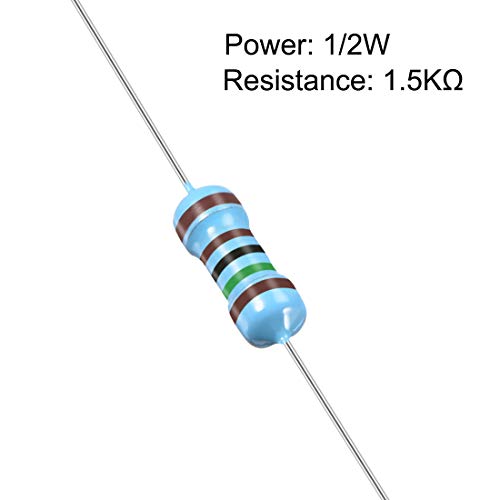 UXCELL 50pcs 1,5k ohm Resistor, 1/2W 1% Toleranță Rezistențe de film metalice, plumb, 5 benzi pentru proiecte și experimente