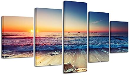 Piradecor 5 piese mari moderne de peisaje de artă galerie de artă învelită pe ocean pe mare plajă poze pânză imprimeuri valuri