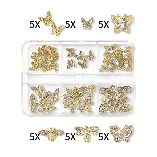 Jerclity 30 de bucăți aliaj de lux Gold 3d fluture farmece pentru unghii pentru unghii unghii fluturi farmecuri pentru unghii