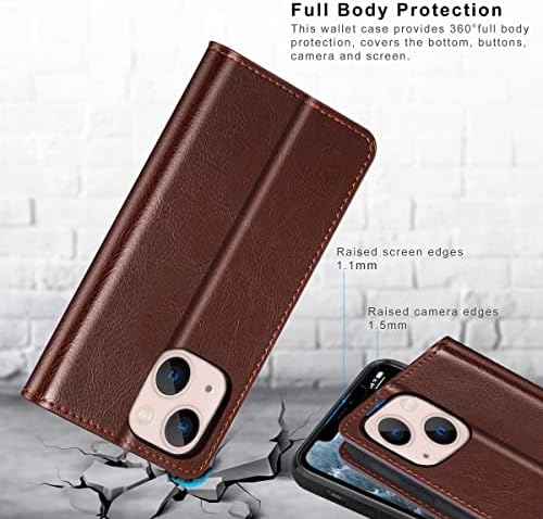 Husă Belemay pentru Husă portofel iPhone 14-husă de protecție din piele naturală Flip Phone-Suporturi pentru carduri de blocare