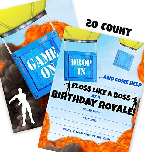 Gaming Battle Party Invitatii - 20 invitatii + 20 plicuri-față-verso-invitații pentru jocuri Video-game Truck Party Supplies-Battle